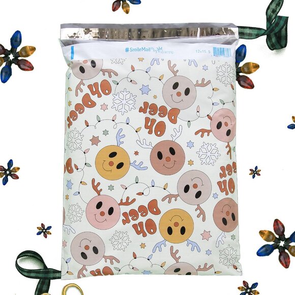 Reindeer Face Poly Mailers 12x15.5 Pack of 25 - Picture 5 of 7